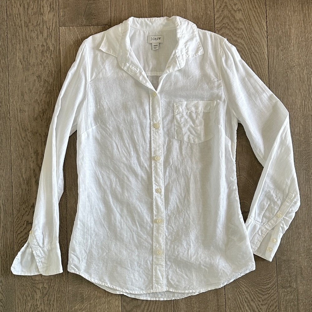 J. Crew Classic White Button Down Linen Shirt
